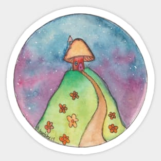 Mushroom House on A Hill Sticker